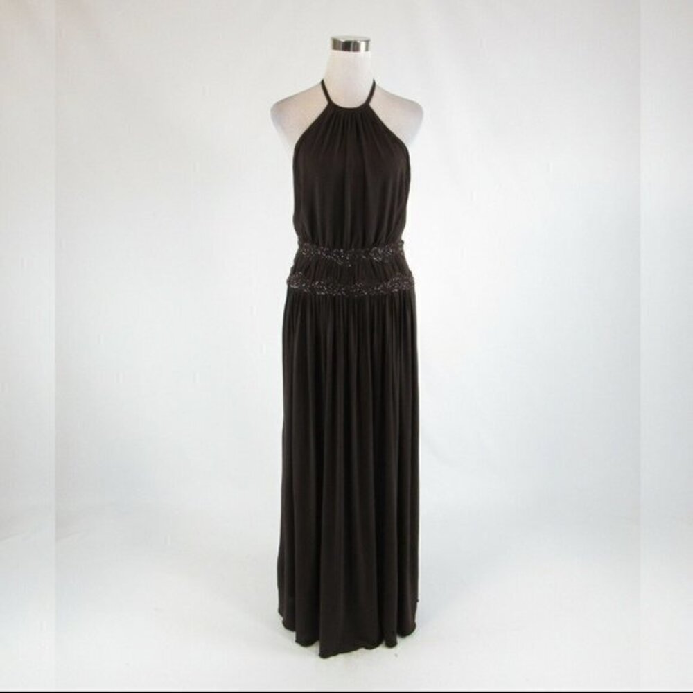 Brown BCBG MAXAZRIA Beaded Halter Gown